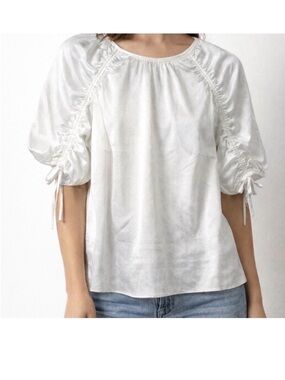 Ted Baker London White Puff Sleeve Blouse Size 2 NWT Textured Top